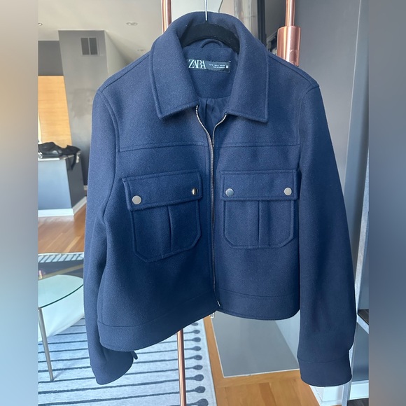 Zara Jackets & Blazers - Zara Navy Cropped Zipper Jacket